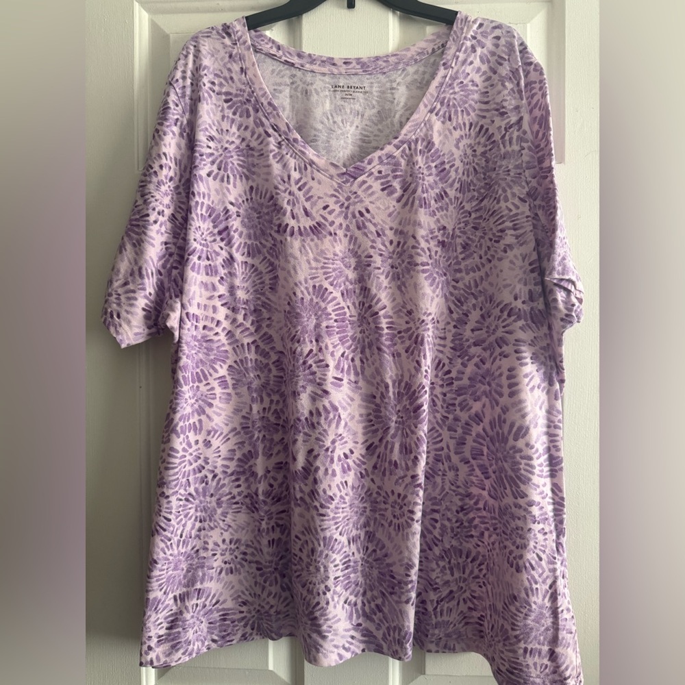 Lane Bryant Lavender Patterned Short Sleeve Top